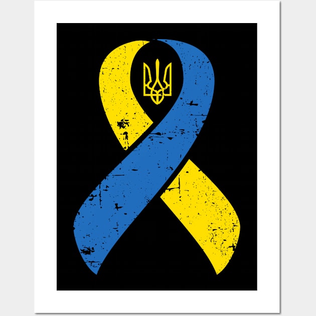 Ukraine Ribbon Ukrainian Pride Love and Unity Distressed Design Wall Art by hobrath